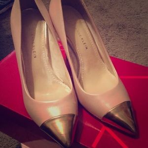Pink Pumps with Gold Tips and Heels, size 5.5